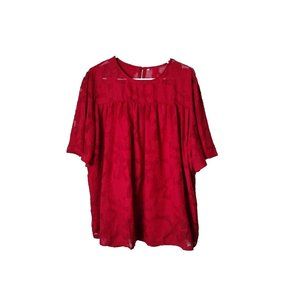 Womens Top 2xl Short Sleeve Lined Red Floral